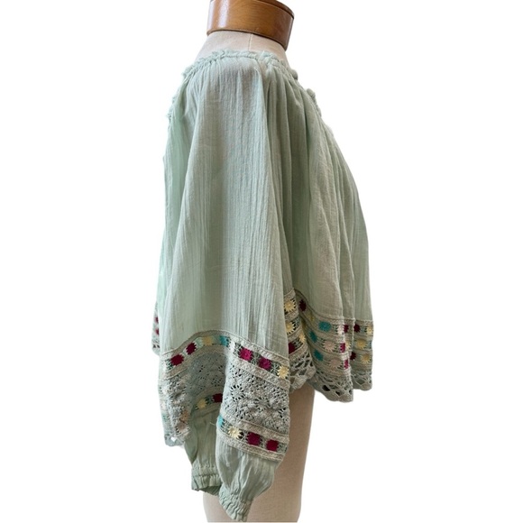 Free People Mint Off-Shoulder Blouse with Multicolor Trim - Picture 4 of 7